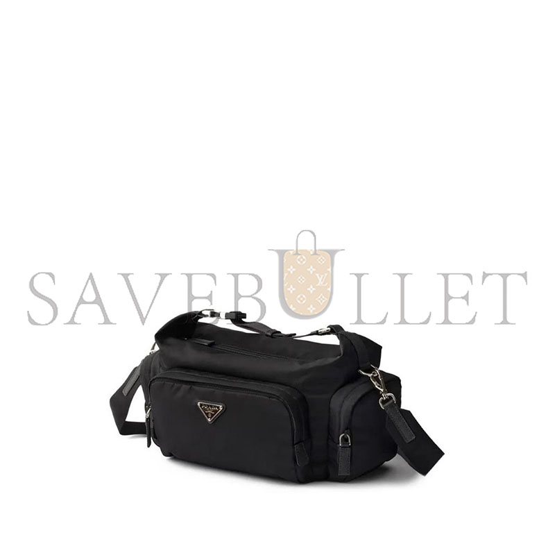 PRADA BLACK RE-NYLON AND SAFFIANO-LEATHER SHOULDER BAG 2VH213 (26*20*14cm)